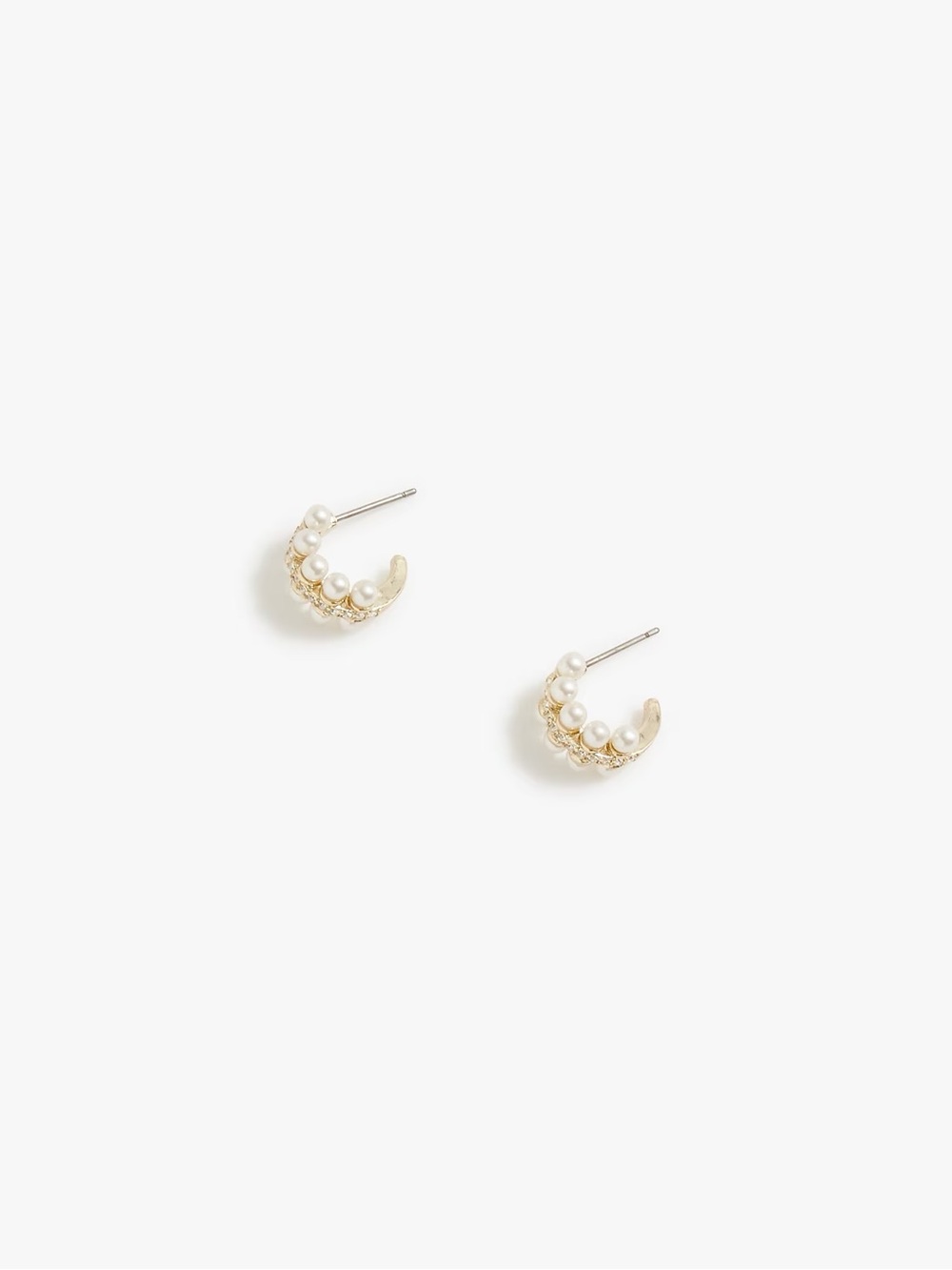 NWT J.Crew Gold Pearl Crystal Hoop Earrings Mini Huggie CE796